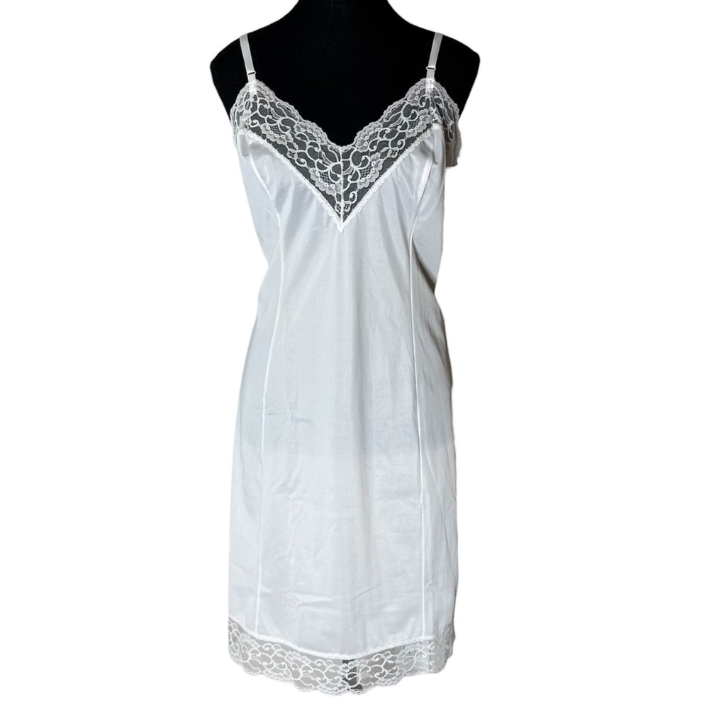 FRENCH MAID Vintage White Slip Dress Negligée Teddy Chemise Satin Lace Size 40 - Picture 1 of 9